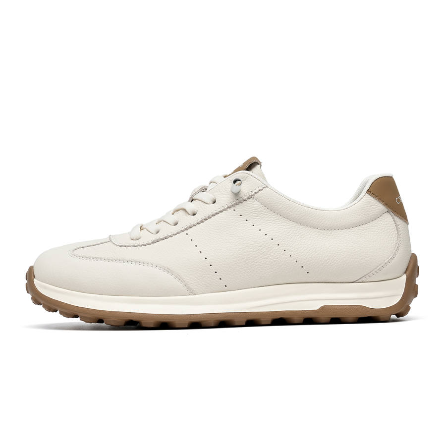 C°BANNER Top Grain Cow Leather Low top Casual Shoes Men's White Apricot