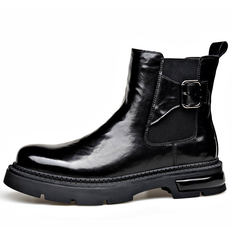 XIAOTOULANG Cow Split Leather Punk Fashion Trend Side Zipper Platform Fleece Lined Ankle Boots Men's Black