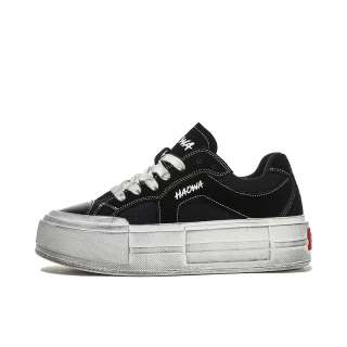 HAOWA VintageBlack Textile, Split Cow Leather Breathable Lightweight Breathable And Lightweight Low top Casual Shoes