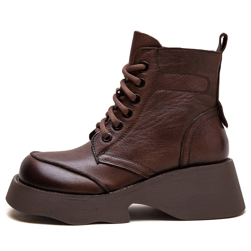 MATA Top Grain Cow Leather Short Combat Boots 5.5CM Women's