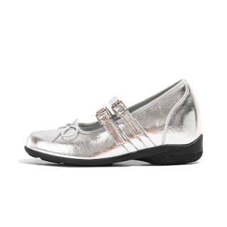LAOMIAO Cow Split Leather Chunky Heel Mary Jane Shoes Women's Silver