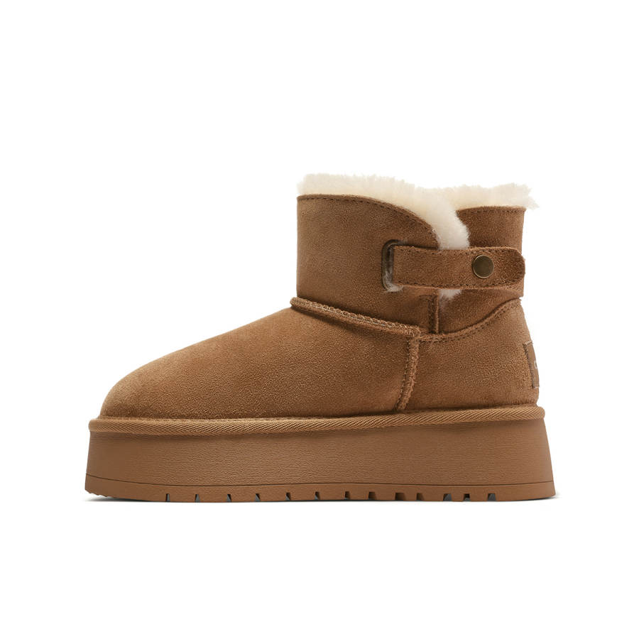 C°BANNER Cow Split Leather Short Snow Boots Women's Dark Camel
