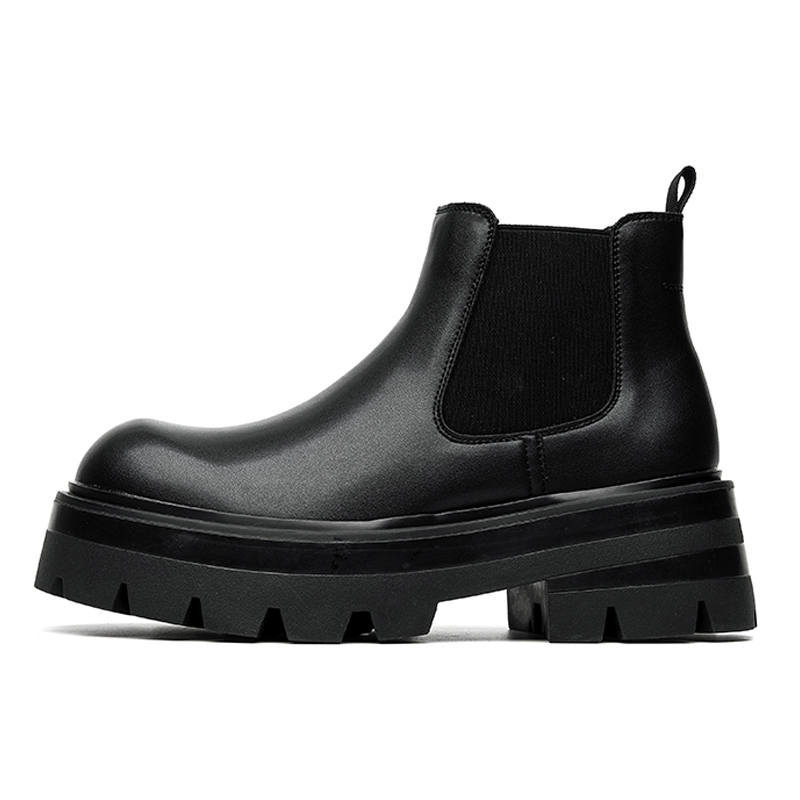 WEISHIBANGWEI WEISHIBANGWEI Microfiber Leather Short Chelsea Boots Medium Heel Men's Black