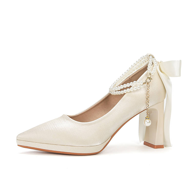Zubumei Fabric Chunky Heel High Heels 8cm Women's