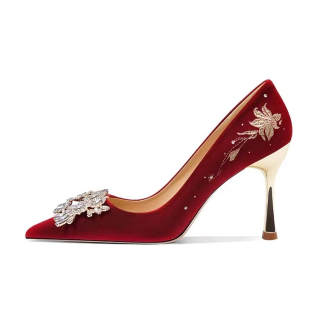 TAOLEI Pu Slim Heel High Heels Women's Burgundy