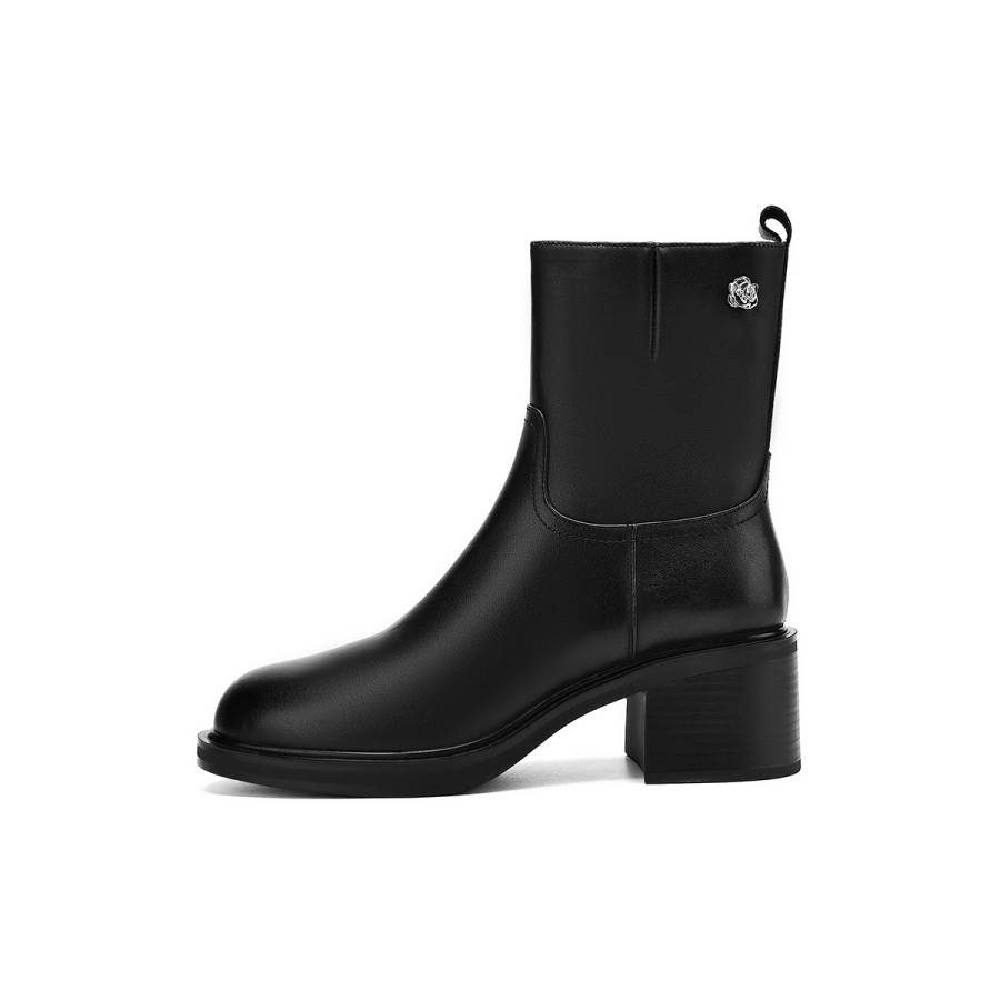 BOERDIQI Top Grain Cow Leather Ankle Boots 5.5cm Women's Black