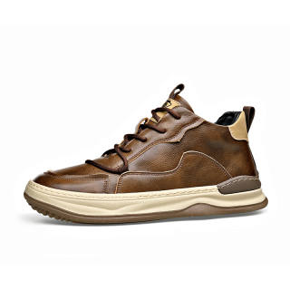 MINGYITU Cow Leather Fleece Lined Korean Style Trendy Mid top Skateboard Shoes Men's