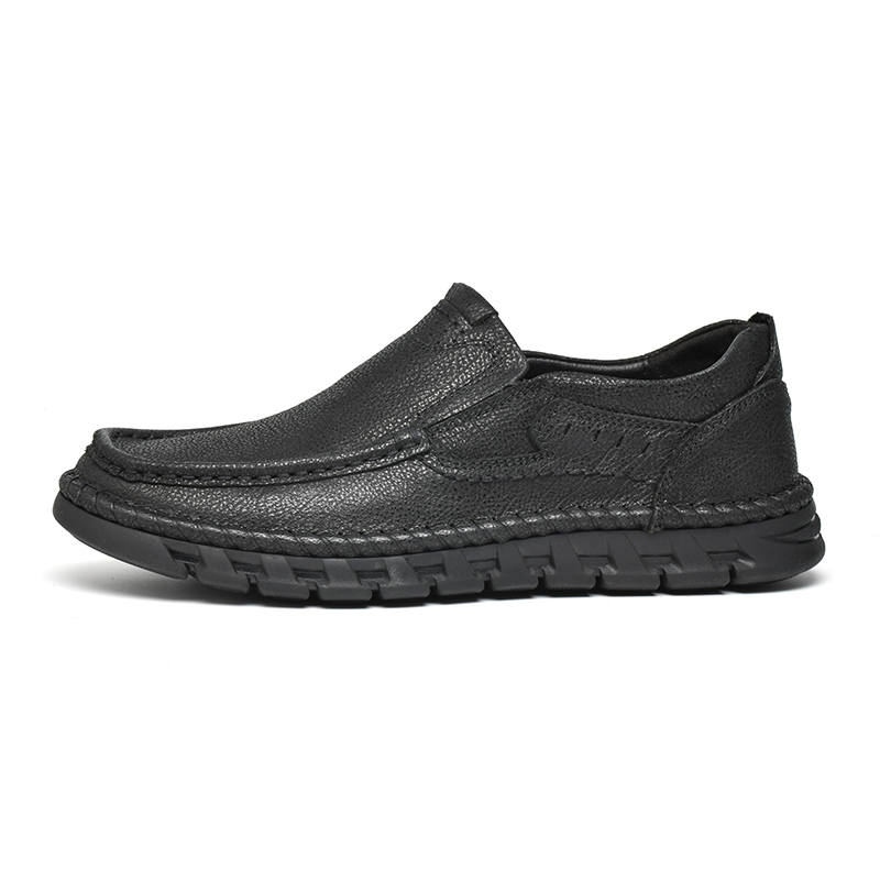 WENNAI Casual Leather Shoes Men's Low Top Black