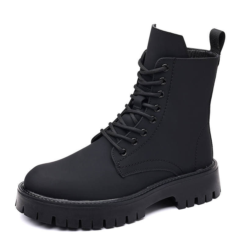 WEISHIBANGWEI WEISHIBANGWEI Microfiber Leather Knee High Combat Boots Medium Heel Men's Black