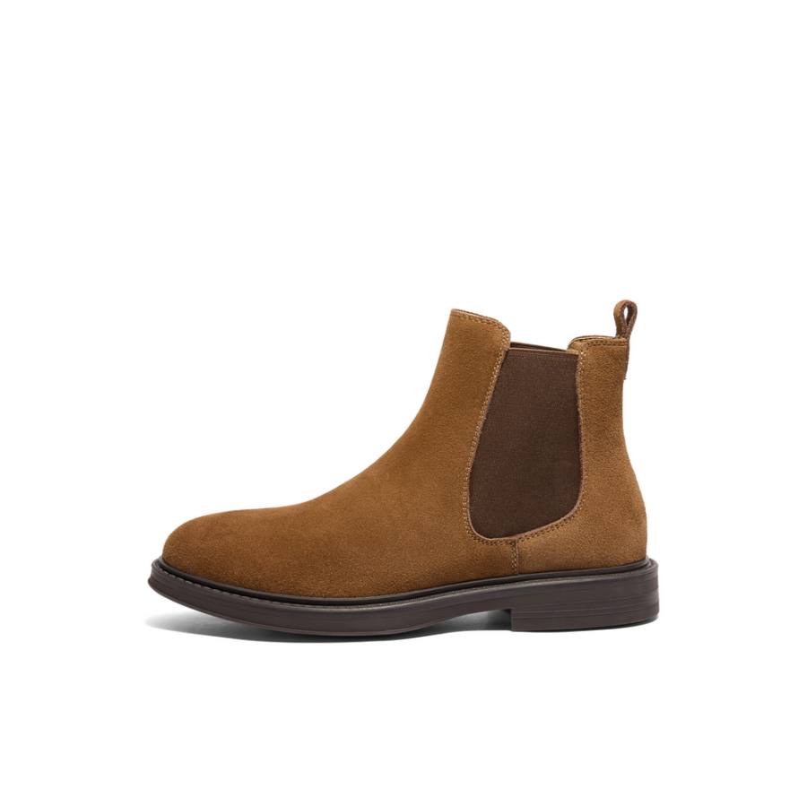 BELLE Fashion Versatile Fleece Lined Boots Trendy Combat Workwear 13cm Chelsea Boots 3.5cm Men's Coffee, Brown, Green