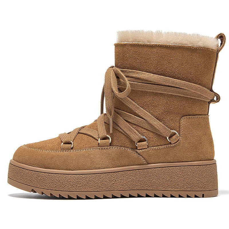 Beau Today Cow Suede Thermal Platform Fleece Lined Warmth Slimming Short Snow Boots Women's