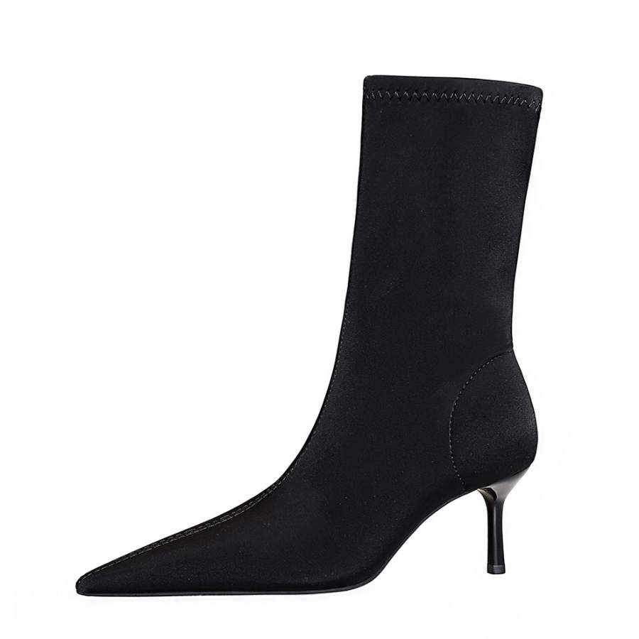 DUNNU Leather Ankle Boots 5.5cm Women's Black