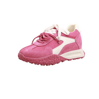 QING MISS Cow Suede Slip Resistant Low top Casual Shoes Women's Cherry Blossom Pink