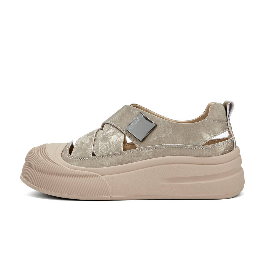 KEKAFU Cow Split Leather Breathable Lightweight Height Increasing Low top Casual Shoes Women's