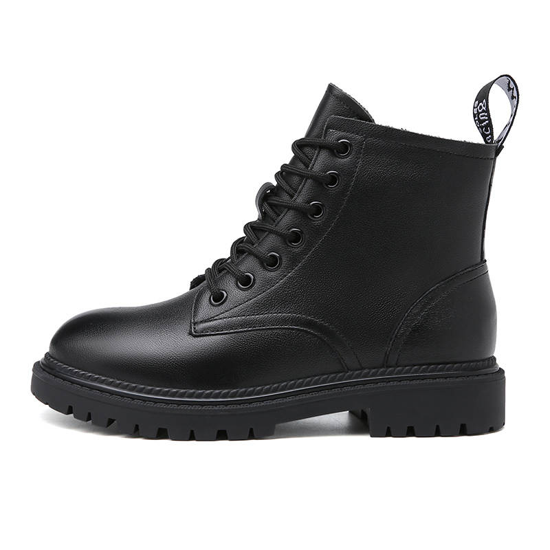 AOKANG Cow Leather 12cm Combat Boots Women's Black