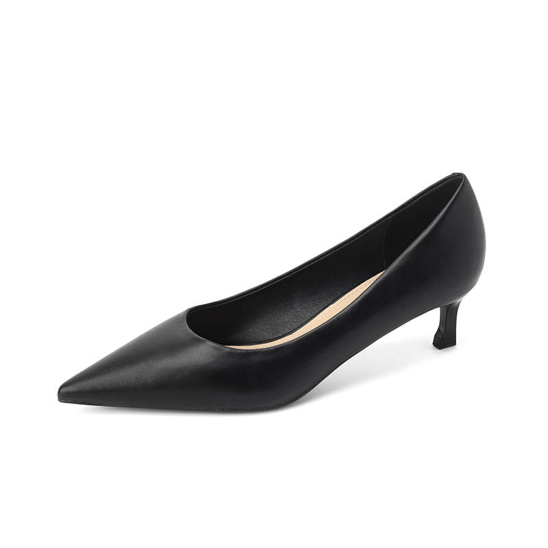 Qiandongmeili Leather Slim Heel High Heels 5CM Women's Black