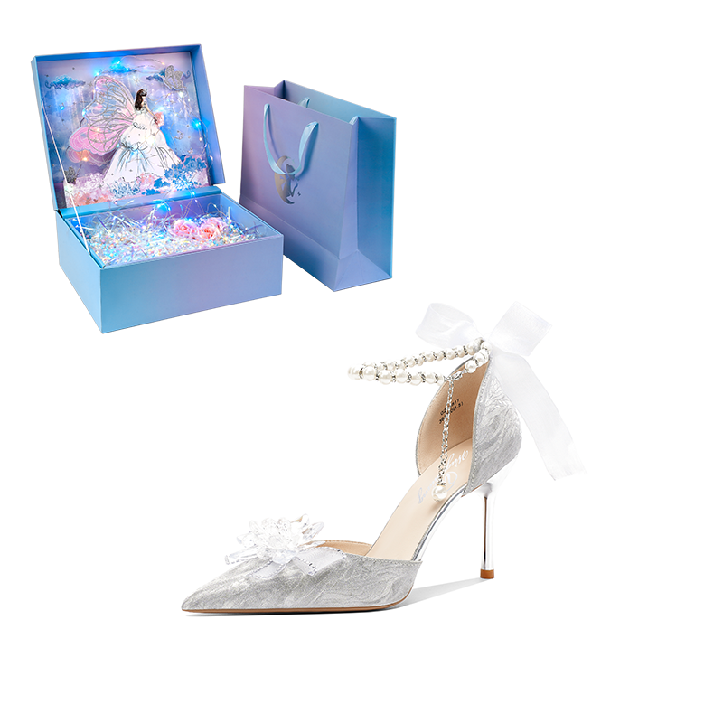 WUGUNIANG Slim Heel High Heels Women's Starry Silver