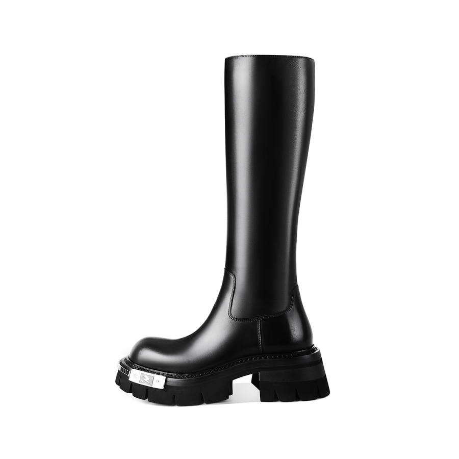 HAOYASENNU Top Grain Cow Leather Knee high Boots 6CM Women's