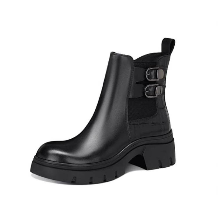 JESSICA SOPHIA Top Grain Cow Leather Ankle Boots 5CM Women's Black