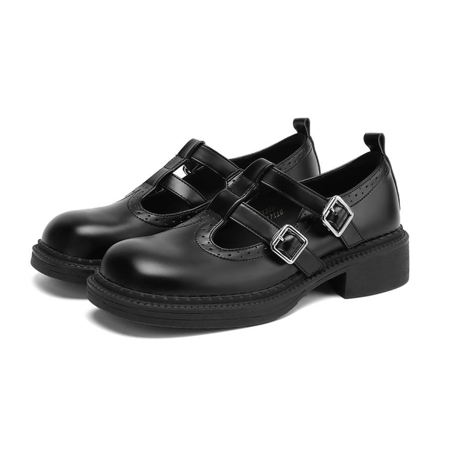 FOXER Chunky Heel Mary Jane Shoes Women's Black