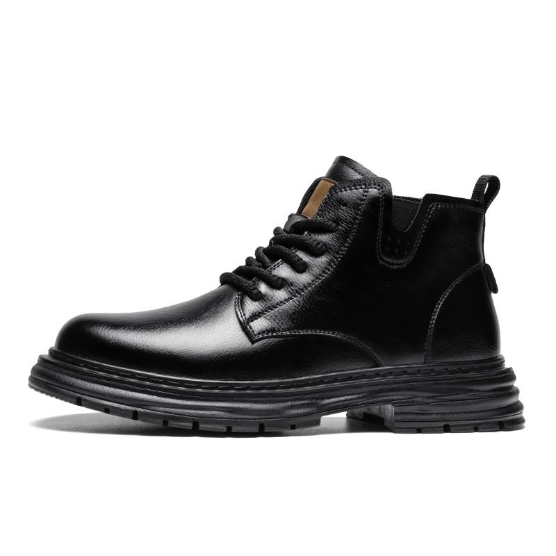 CITONGXIANSHENG Microfiber Leather Short Combat Boots Unisex Black