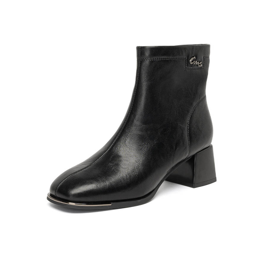 GEMEIQ Square Toe Fleece Lined Stretch British Style Outdoor Ankle Boots Women's Black