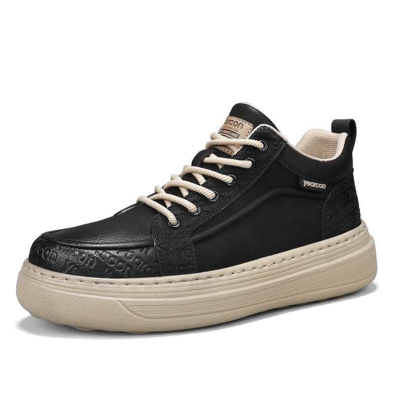 YEARCON Casual Shoes Men's Mid Top Black, Chestnut Brown
