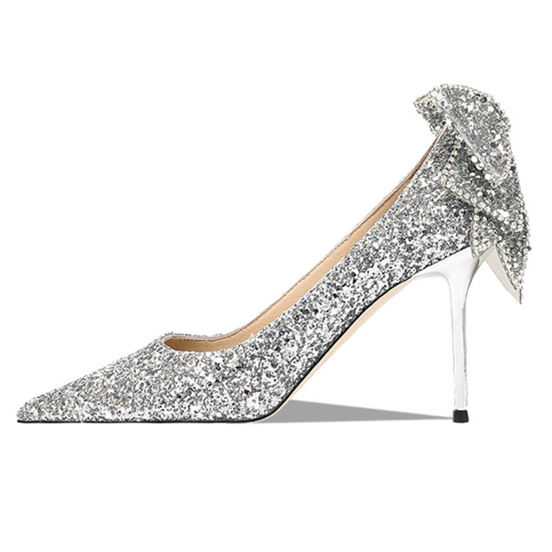 YIYIQIN Shinny Leather Slim Heel High Heels Women's Silver