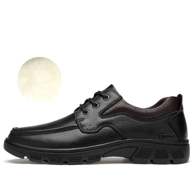 HAOXING Top Grain Cow Leather Casual Shoes Men's Black