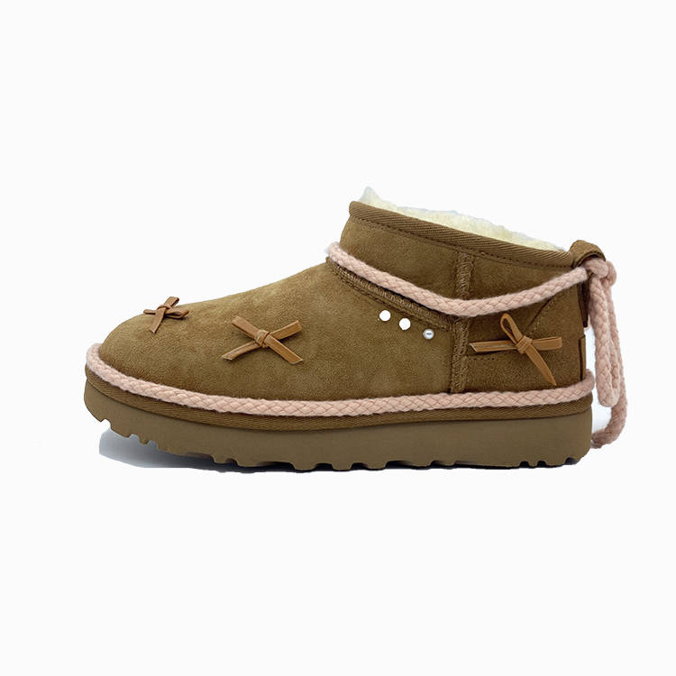 UGG CLASSIC ULTRA MINI Autumn Breeze Fallen Leaves Sheepskin Thermal Slip Resistant Snow Boots Women's Chestnut Brown
