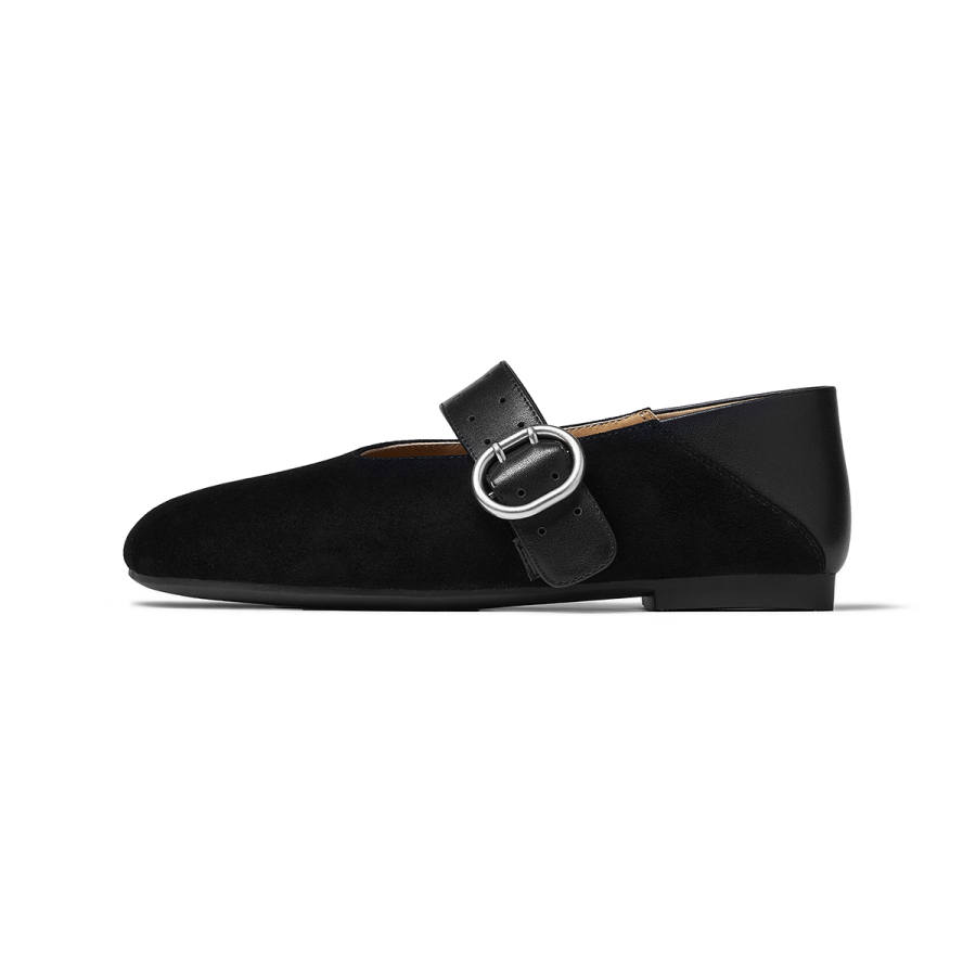 GOLDLION Sheepskin Chunky Heel Mary Jane Shoes Women's