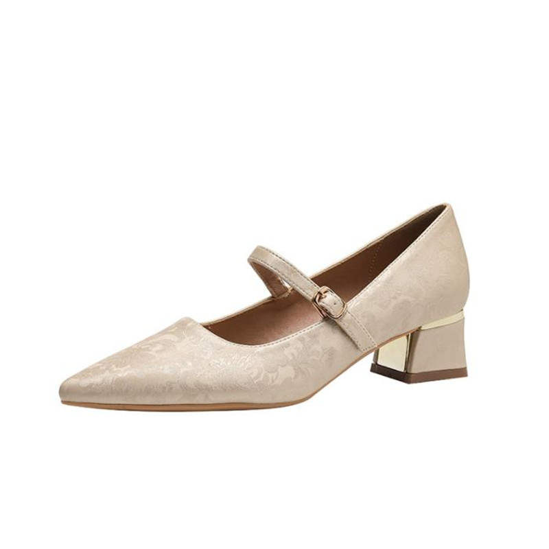 TATAYA Microfiber Leather Chunky Heel Mary Jane Shoes Women's Apricot