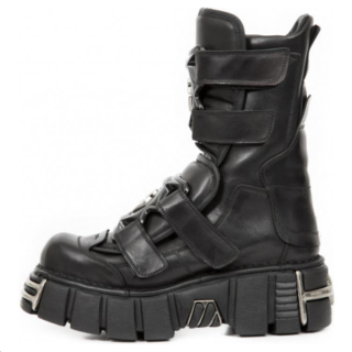 NEW ROCK Pu Ankle Boots 7cm Unisex Black