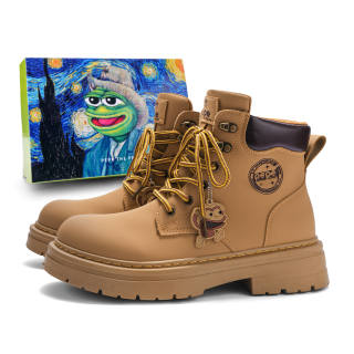Pepe The Frog Synthetic Leather Crew Combat Boots Unisex