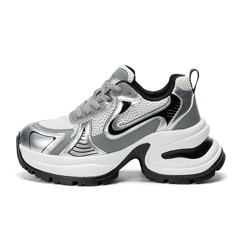 EXULL Q Slip Resistant, Abrasion Resistant, Lightweight, Height Increasing Low top Chunky Sneakers Women's Silver