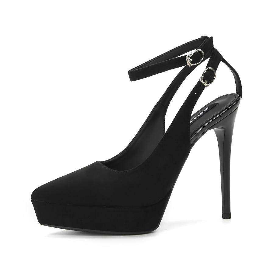 Zubumei Suede Slim Heel High Heels 12cm Women's Black