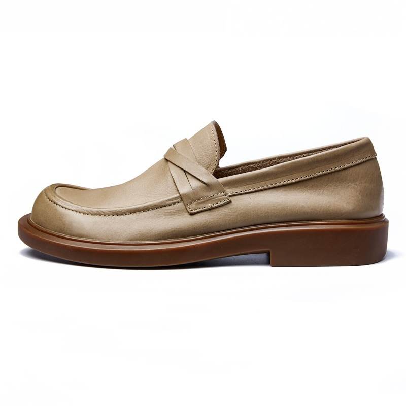 Brounvanm Top Grain Cow Leather Casual Shoes Men's Apricot