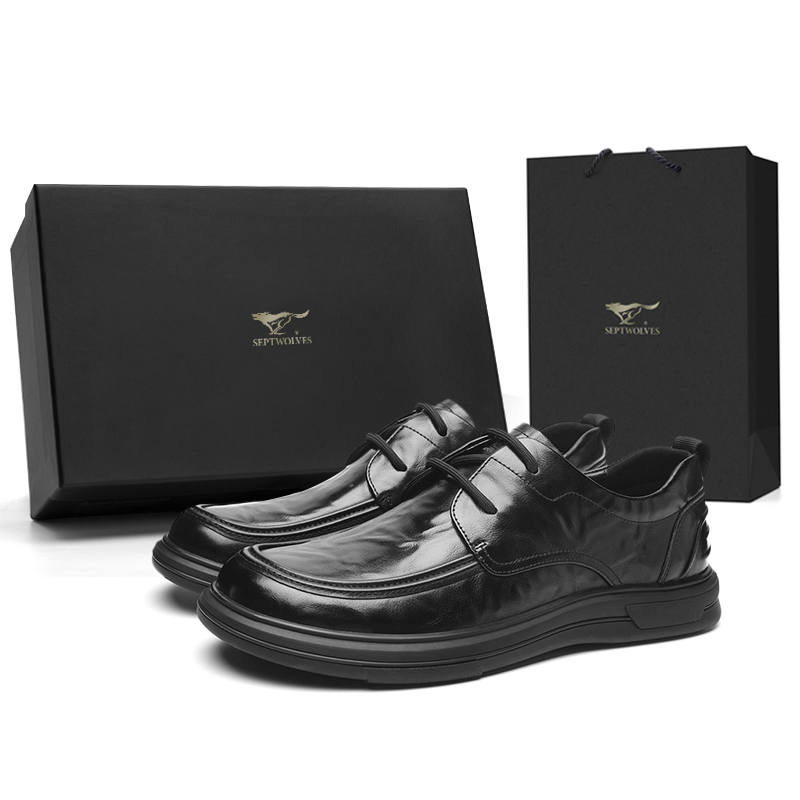 SEPTWOLVES Top Grain Cow Leather Casual Leather Shoes Men's Black
