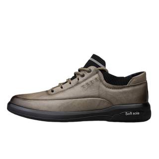 GESHISHI Casual Leather Shoes Men's Low Top Black/Khaki
