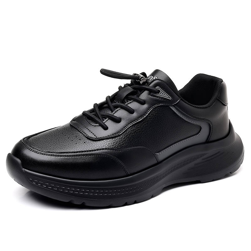 Mulinsen Cow Split Leather Cushioning Breathable Lightweight Low top Casual Shoes Men's Black