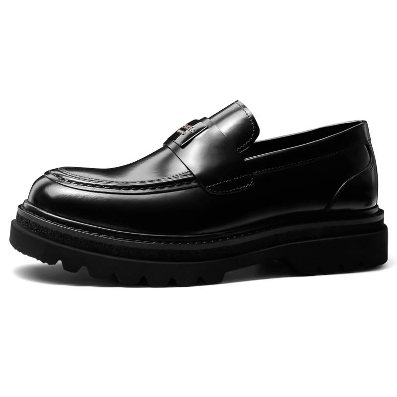 PALMPOLO Top Grain Cow Leather Casual Shoes Men's Black