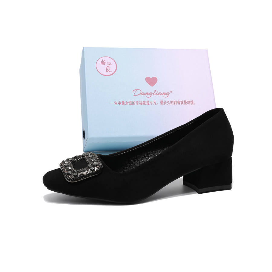 DANGLIANG Suede Chunky Heel High Heels 5CM Women's Black