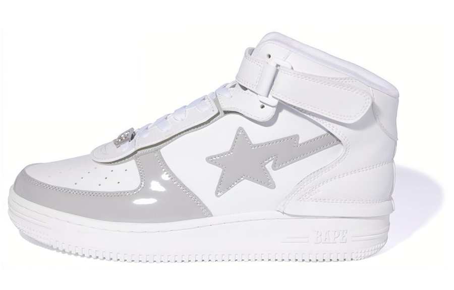 A BATHING APE Bape Mid top Stylish Skateboarding Shoes Men's White Gray