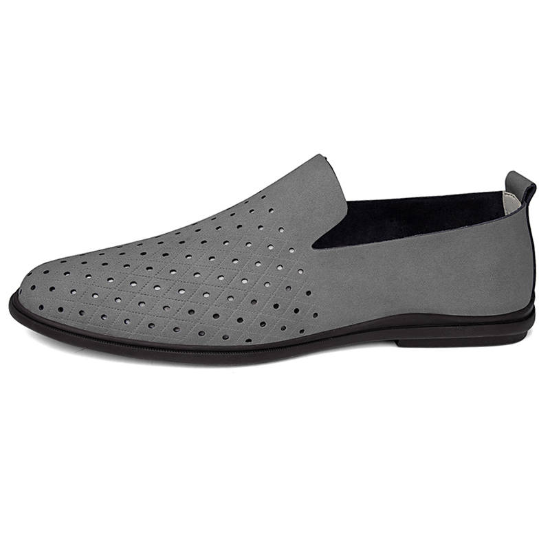 YINGLUNQISHI Top Grain Cow Leather Casual Shoes Men's Gray