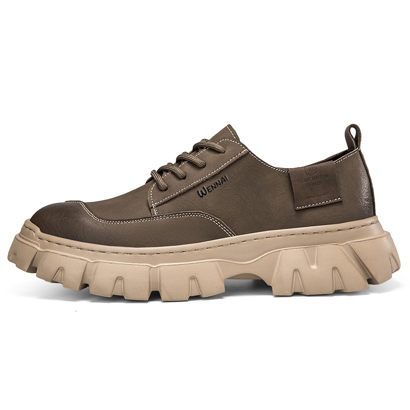 WENNAI Top Grain Cow Leather Casual Shoes Men's Khaki