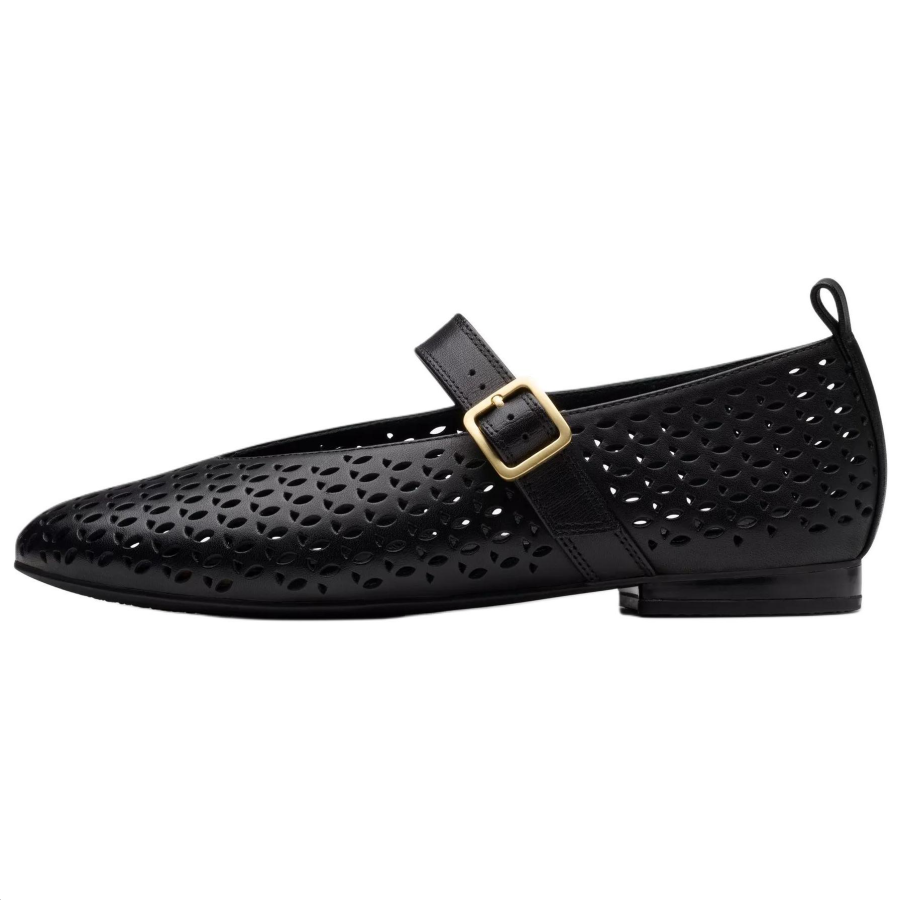 Clarks Fawna Jane Leather Vintage Flat Mary Jane Shoes 1.5cm Women's Black