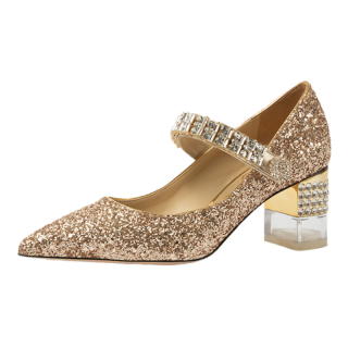 Houseofavenues Chunky Heel Mary Jane Shoes Women's Gold