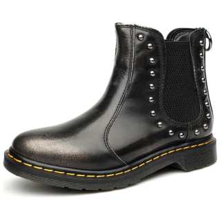 BEFFON Top Grain Cow Leather Short Chelsea Boots Women's Silver