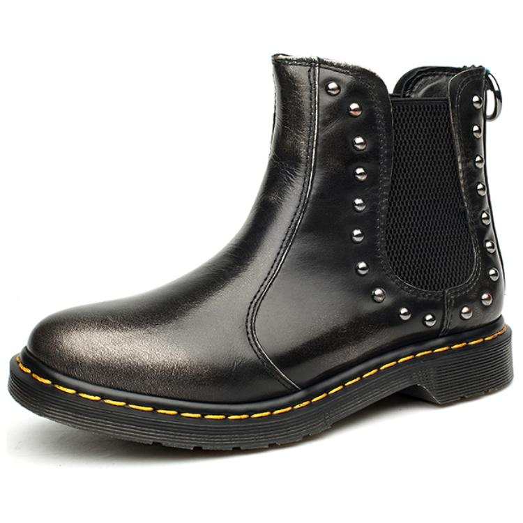 BEFFON Top Grain Cow Leather Short Chelsea Boots Women's Silver