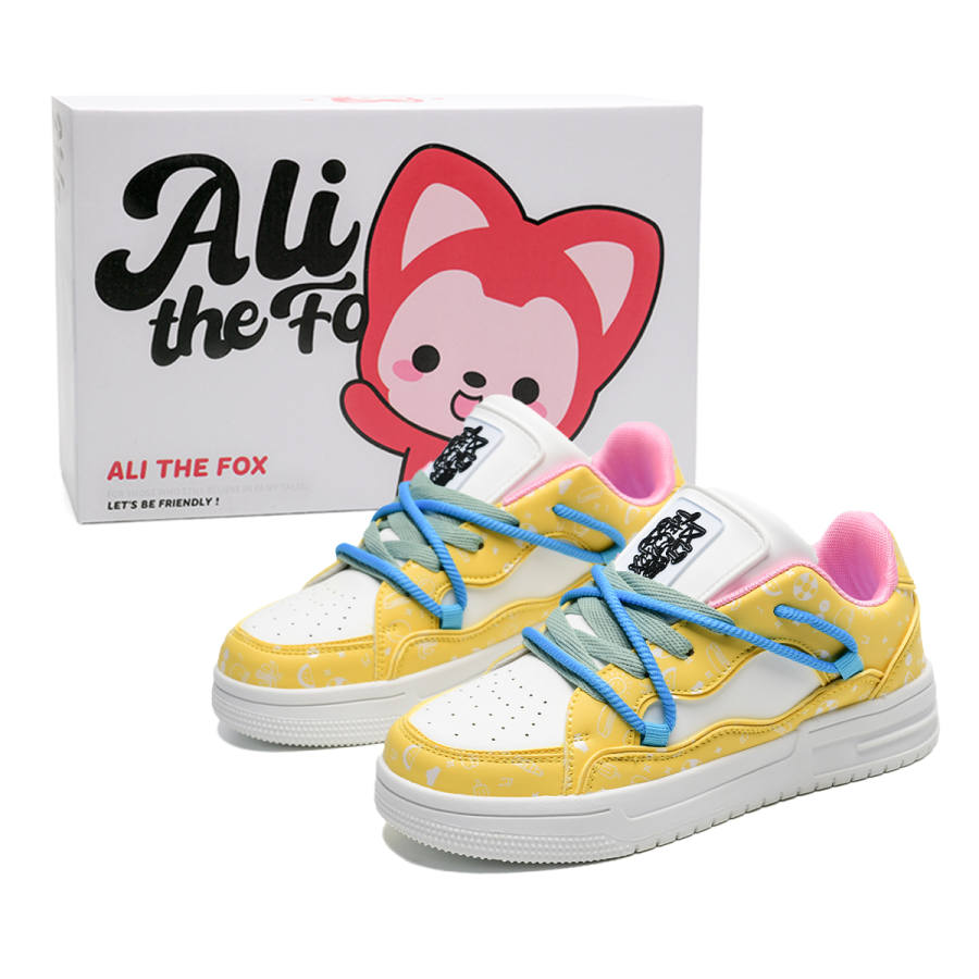 ALI THE FOX Microfiber Leather Abrasion Resistant, Lightweight, Balanced Low top Skateboard Shoes Unisex Lemon